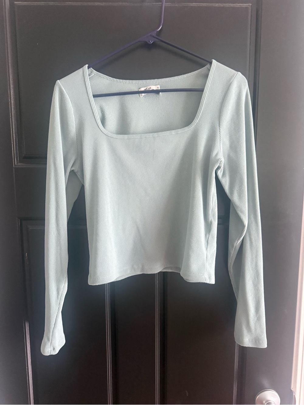 Hollister Long Sleeve Square Neck Ribbed Top - light blue
